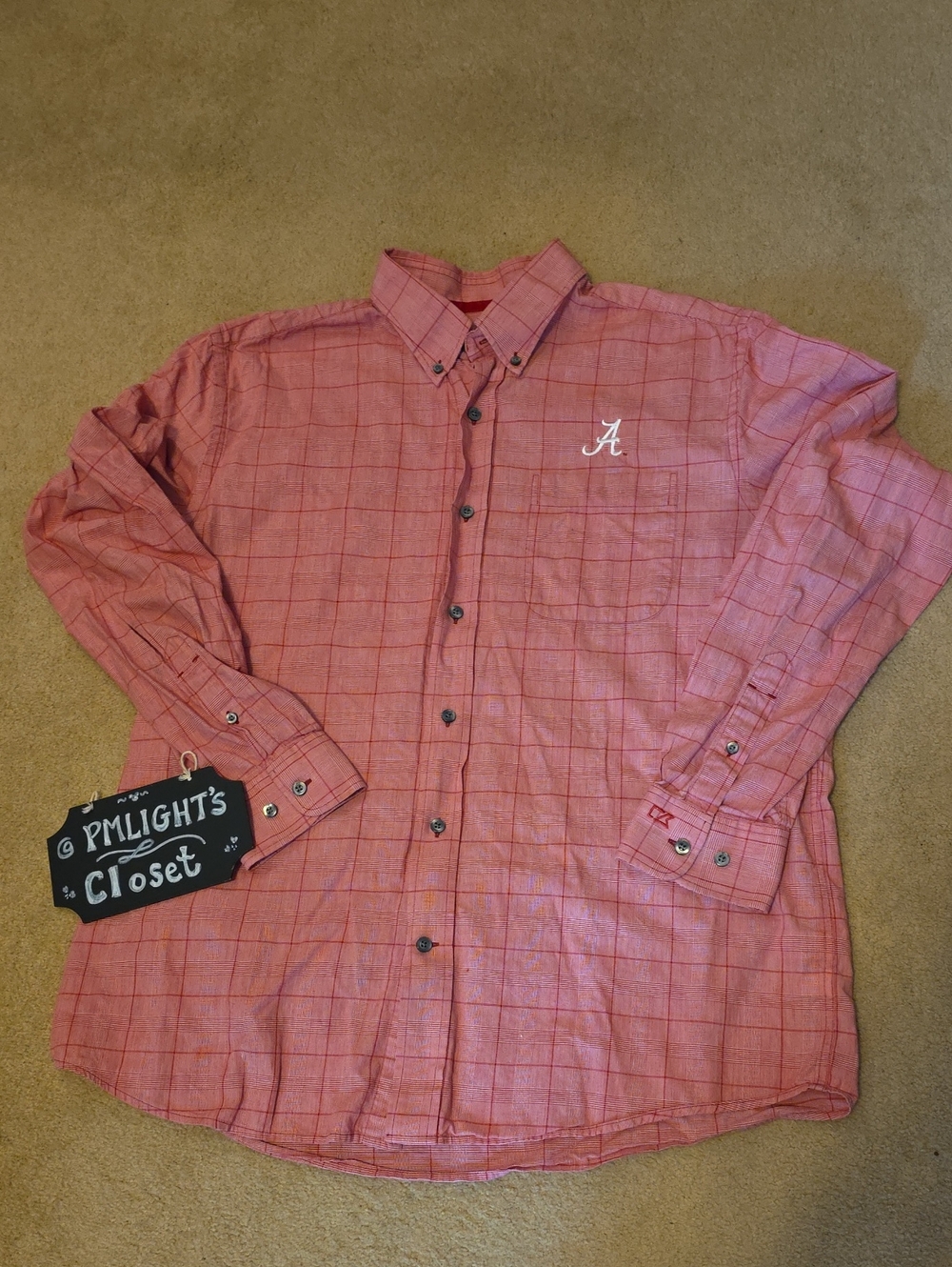Cutter & Buck Large Alabama Red Button-Down Shirt Long Sleeve Plaid